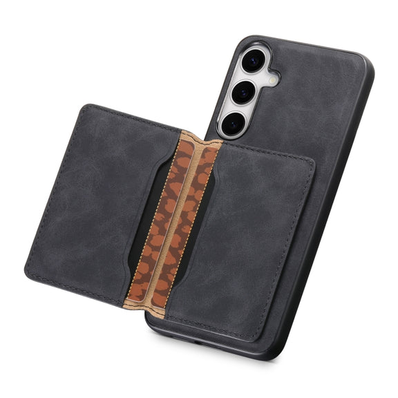 For Samsung Galaxy S24+ 5G Denior D13 Retro Texture Leather MagSafe Card Bag Phone Case(Black)
