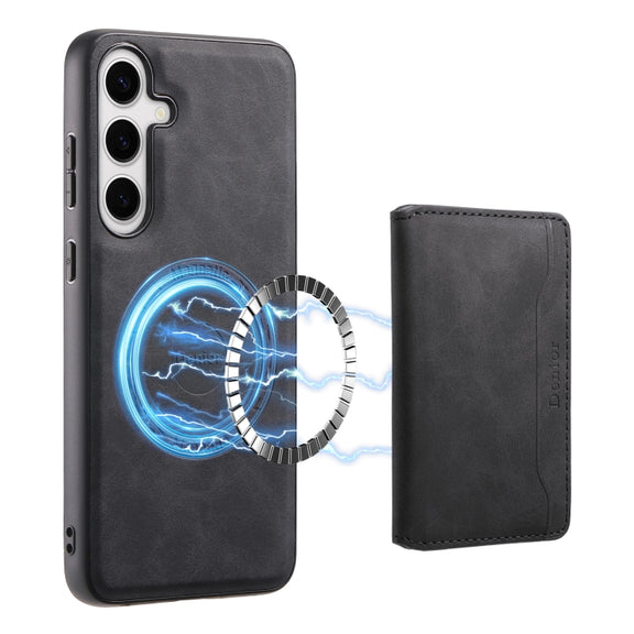 For Samsung Galaxy S24+ 5G Denior D13 Retro Texture Leather MagSafe Card Bag Phone Case(Black)