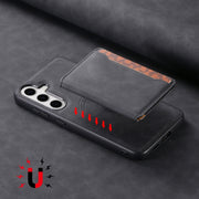 For Samsung Galaxy S24+ 5G Denior D13 Retro Texture Leather MagSafe Card Bag Phone Case(Black)