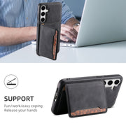 For Samsung Galaxy S24+ 5G Denior D13 Retro Texture Leather MagSafe Card Bag Phone Case(Black)