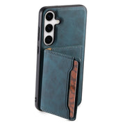 For Samsung Galaxy S24+ 5G Denior D13 Retro Texture Leather MagSafe Card Bag Phone Case(Blue)