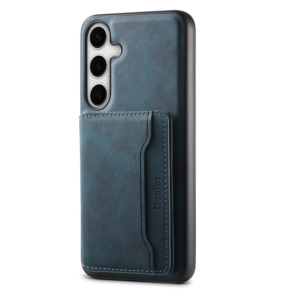 For Samsung Galaxy S24+ 5G Denior D13 Retro Texture Leather MagSafe Card Bag Phone Case(Blue)