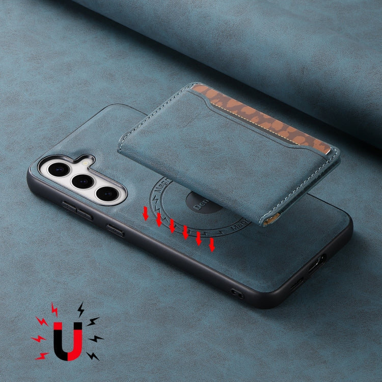 For Samsung Galaxy S24+ 5G Denior D13 Retro Texture Leather MagSafe Card Bag Phone Case(Blue)