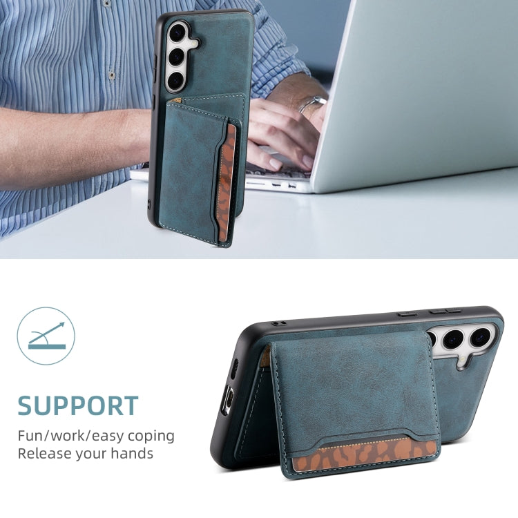 For Samsung Galaxy S24+ 5G Denior D13 Retro Texture Leather MagSafe Card Bag Phone Case(Blue)