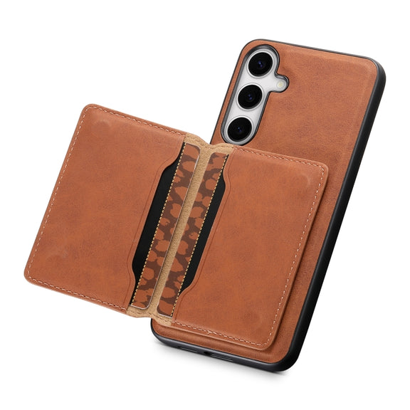 For Samsung Galaxy S24+ 5G Denior D13 Retro Texture Leather MagSafe Card Bag Phone Case(Brown)