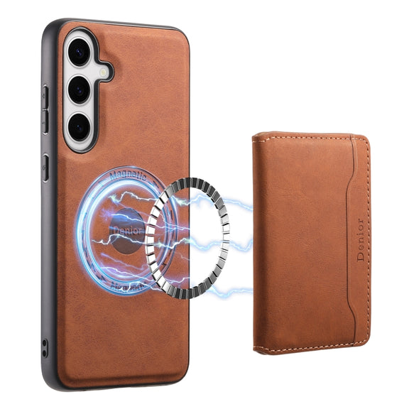 For Samsung Galaxy S24+ 5G Denior D13 Retro Texture Leather MagSafe Card Bag Phone Case(Brown)