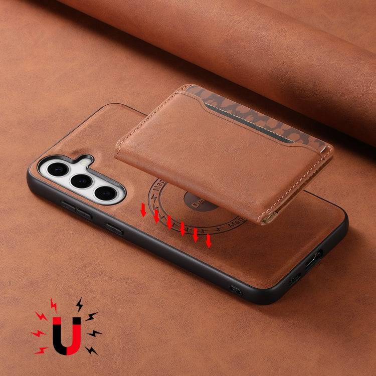 For Samsung Galaxy S24+ 5G Denior D13 Retro Texture Leather MagSafe Card Bag Phone Case(Brown)