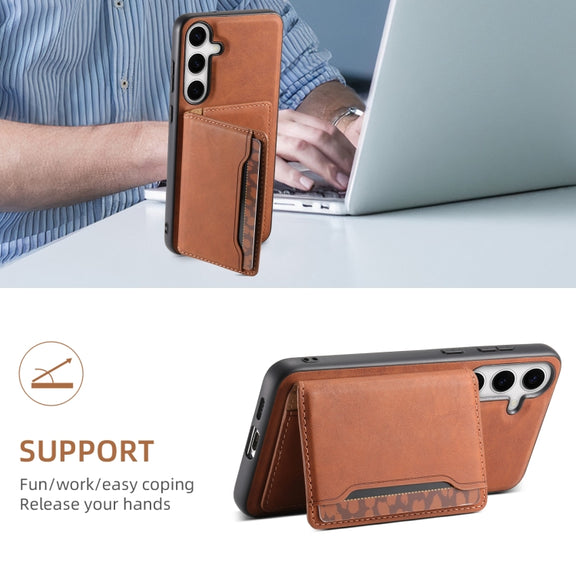 For Samsung Galaxy S24+ 5G Denior D13 Retro Texture Leather MagSafe Card Bag Phone Case(Brown)