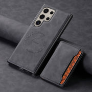 For Samsung Galaxy S24 Ultra 5G Denior D13 Retro Texture Leather MagSafe Card Bag Phone Case(Black)