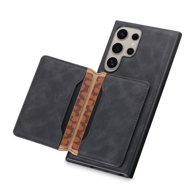 For Samsung Galaxy S24 Ultra 5G Denior D13 Retro Texture Leather MagSafe Card Bag Phone Case(Black)