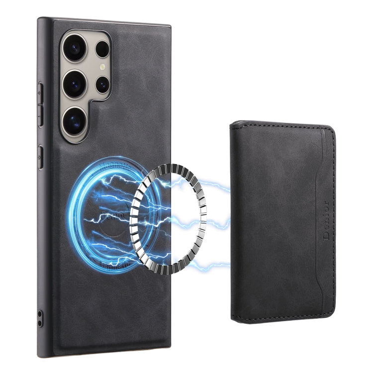 For Samsung Galaxy S24 Ultra 5G Denior D13 Retro Texture Leather MagSafe Card Bag Phone Case(Black)