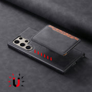 For Samsung Galaxy S24 Ultra 5G Denior D13 Retro Texture Leather MagSafe Card Bag Phone Case(Black)