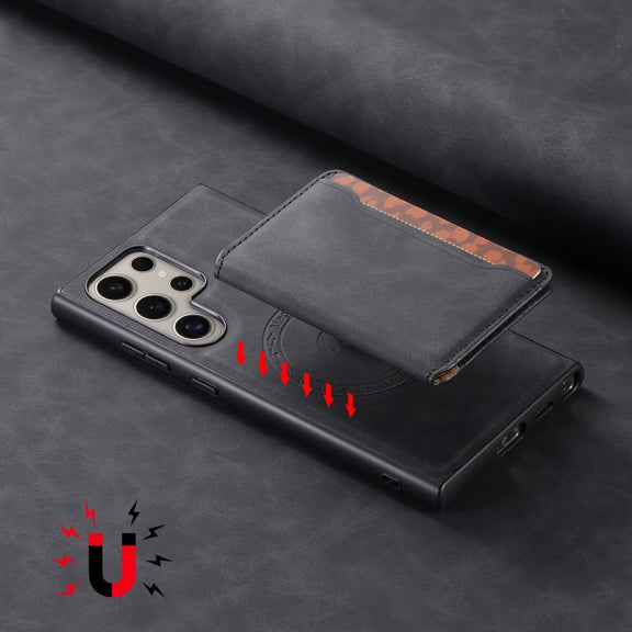 For Samsung Galaxy S24 Ultra 5G Denior D13 Retro Texture Leather MagSafe Card Bag Phone Case(Black)