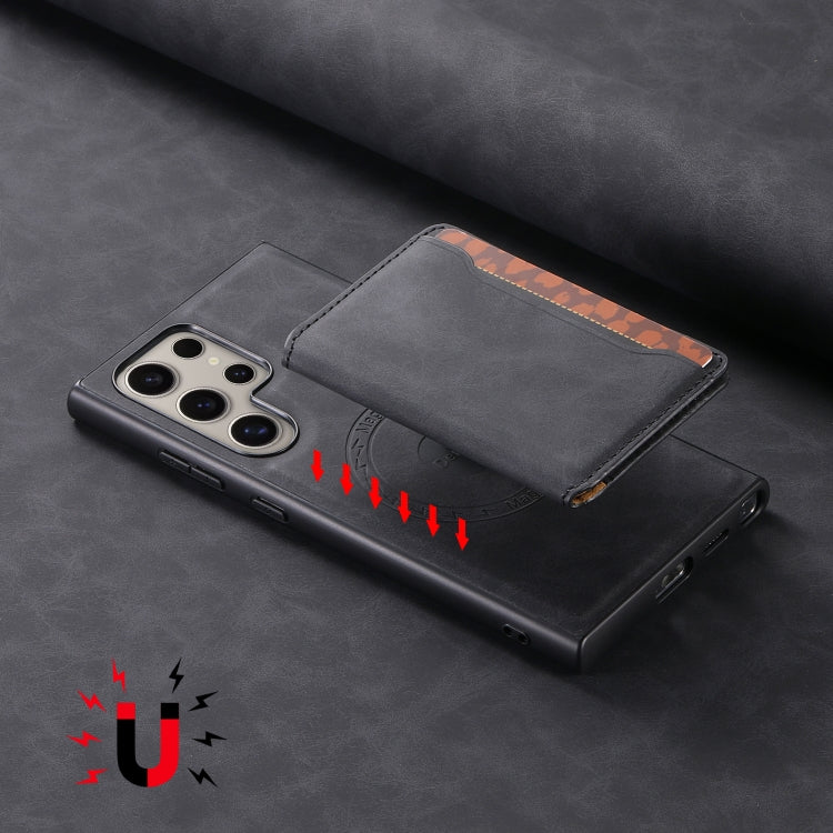 For Samsung Galaxy S24 Ultra 5G Denior D13 Retro Texture Leather MagSafe Card Bag Phone Case(Black)