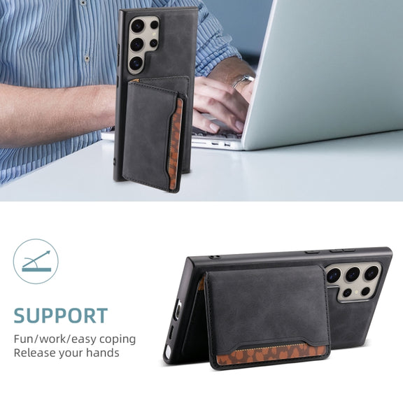 For Samsung Galaxy S24 Ultra 5G Denior D13 Retro Texture Leather MagSafe Card Bag Phone Case(Black)