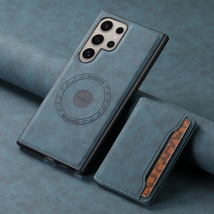 For Samsung Galaxy S24 Ultra 5G Denior D13 Retro Texture Leather MagSafe Card Bag Phone Case(Blue)