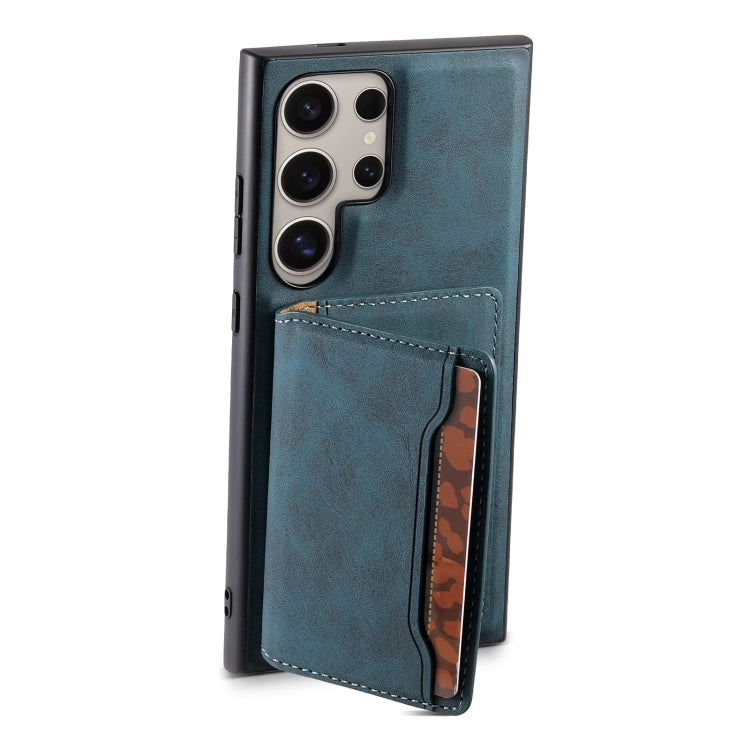 For Samsung Galaxy S24 Ultra 5G Denior D13 Retro Texture Leather MagSafe Card Bag Phone Case(Blue)