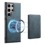 For Samsung Galaxy S24 Ultra 5G Denior D13 Retro Texture Leather MagSafe Card Bag Phone Case(Blue)