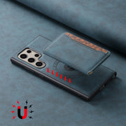 For Samsung Galaxy S24 Ultra 5G Denior D13 Retro Texture Leather MagSafe Card Bag Phone Case(Blue)