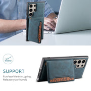 For Samsung Galaxy S24 Ultra 5G Denior D13 Retro Texture Leather MagSafe Card Bag Phone Case(Blue)