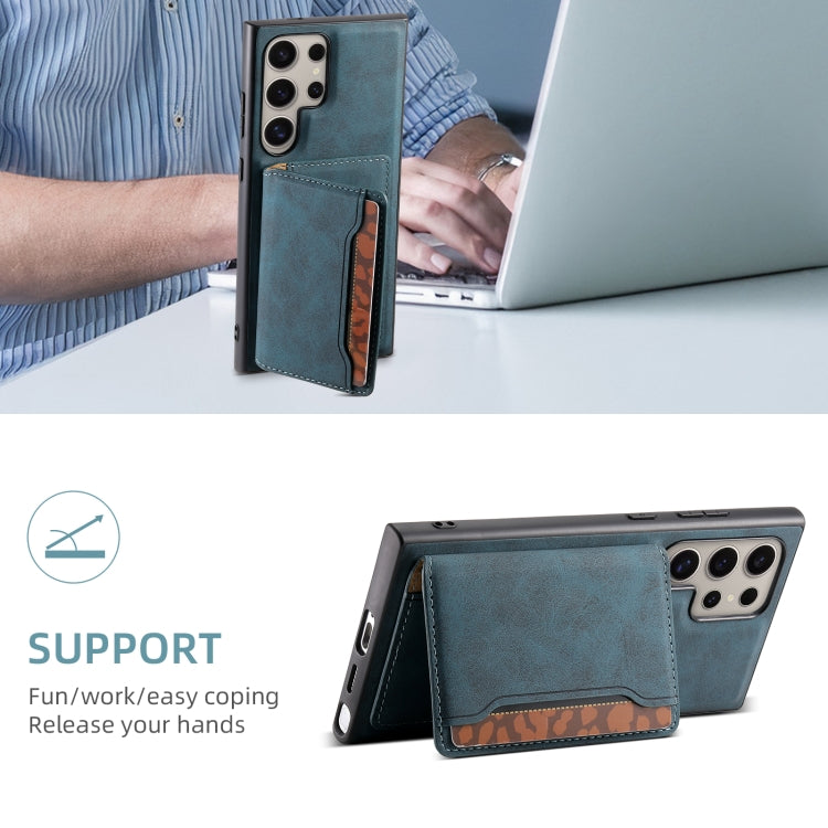 For Samsung Galaxy S24 Ultra 5G Denior D13 Retro Texture Leather MagSafe Card Bag Phone Case(Blue)