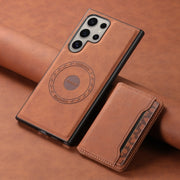 For Samsung Galaxy S24 Ultra 5G Denior D13 Retro Texture Leather MagSafe Card Bag Phone Case(Brown)