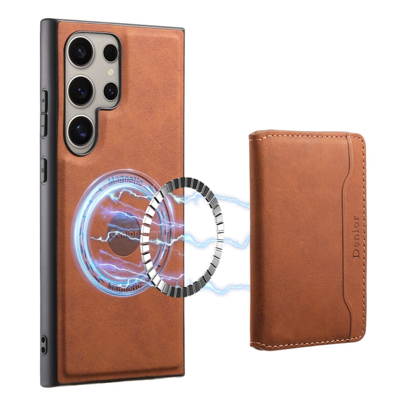 For Samsung Galaxy S24 Ultra 5G Denior D13 Retro Texture Leather MagSafe Card Bag Phone Case(Brown)