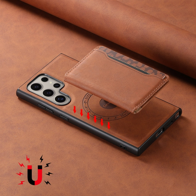 For Samsung Galaxy S24 Ultra 5G Denior D13 Retro Texture Leather MagSafe Card Bag Phone Case(Brown)