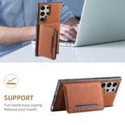 For Samsung Galaxy S24 Ultra 5G Denior D13 Retro Texture Leather MagSafe Card Bag Phone Case(Brown)
