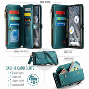 For Google Pixel 7a CaseMe C36 Card Slots Zipper Wallet RFID Anti-theft Leather Phone Case(Blue-green)