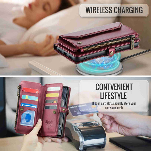 For Google Pixel 7a CaseMe C36 Card Slots Zipper Wallet RFID Anti-theft Leather Phone Case(Wine Red)