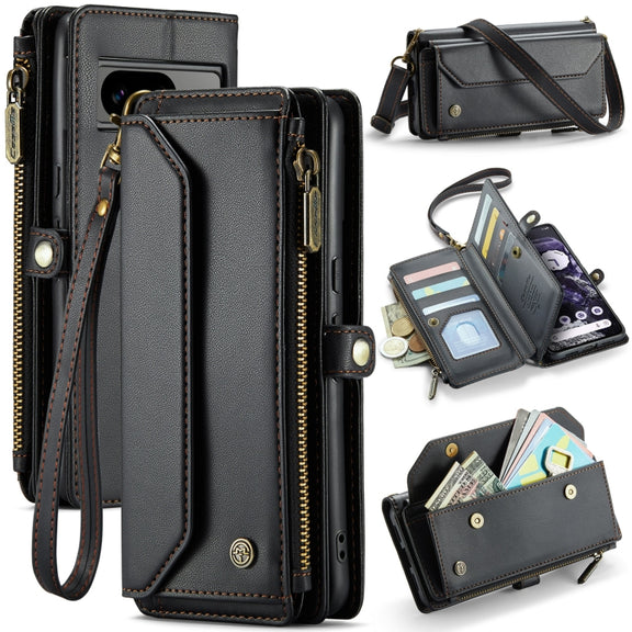 For Google Pixel 8 CaseMe C36 Card Slots Zipper Wallet RFID Anti-theft Leather Phone Case(Black)