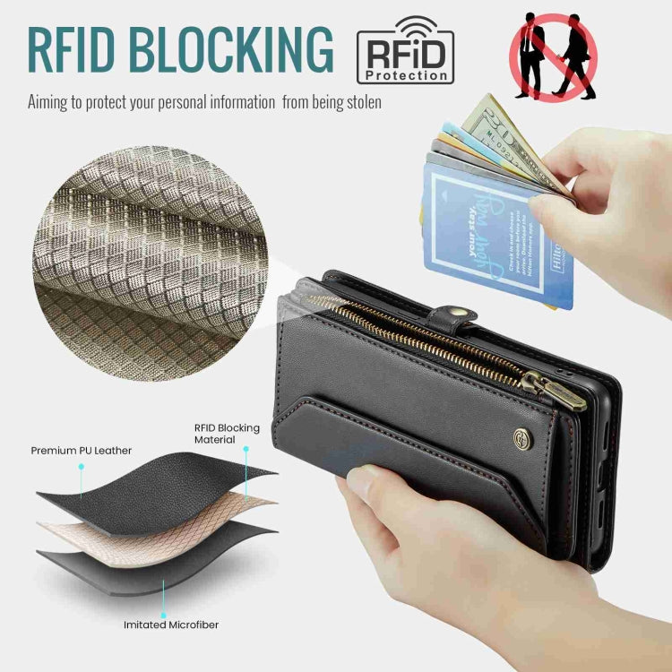 For Google Pixel 8 CaseMe C36 Card Slots Zipper Wallet RFID Anti-theft Leather Phone Case(Black)