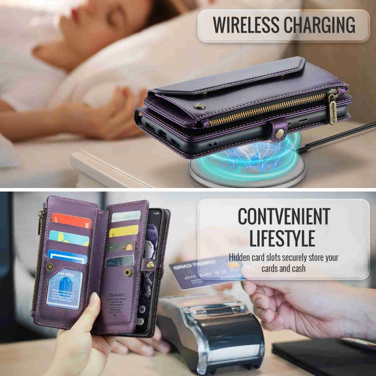 For Google Pixel 8 CaseMe C36 Card Slots Zipper Wallet RFID Anti-theft Leather Phone Case(Purple)