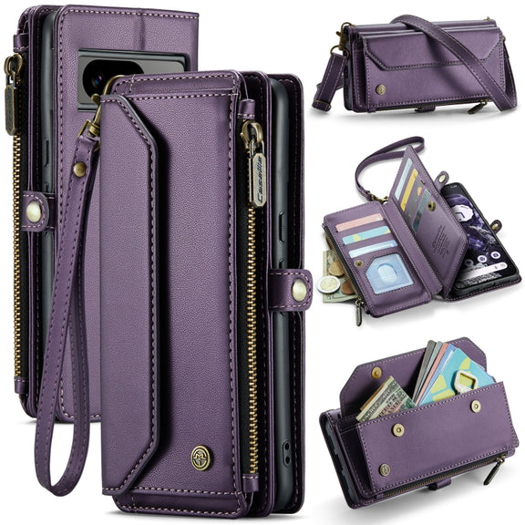 For Google Pixel 8 CaseMe C36 Card Slots Zipper Wallet RFID Anti-theft Leather Phone Case(Purple)