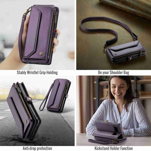 For Google Pixel 8 CaseMe C36 Card Slots Zipper Wallet RFID Anti-theft Leather Phone Case(Purple)