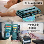 For Google Pixel 8 CaseMe C36 Card Slots Zipper Wallet RFID Anti-theft Leather Phone Case(Blue-green)