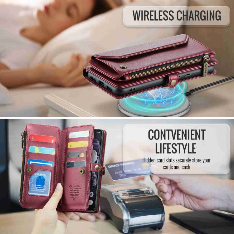 For Google Pixel 8 CaseMe C36 Card Slots Zipper Wallet RFID Anti-theft Leather Phone Case(Wine Red)