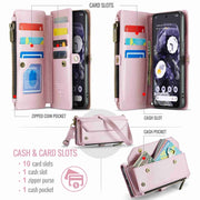 For Google Pixel 8 CaseMe C36 Card Slots Zipper Wallet RFID Anti-theft Leather Phone Case(Pink)