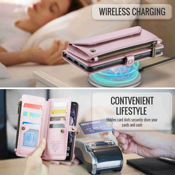 For Google Pixel 8 CaseMe C36 Card Slots Zipper Wallet RFID Anti-theft Leather Phone Case(Pink)