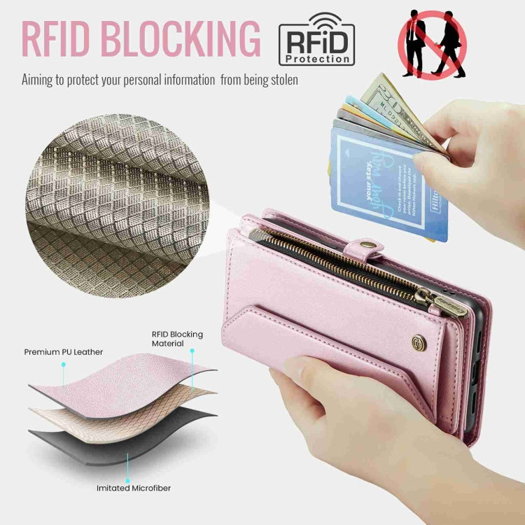 For Google Pixel 8 CaseMe C36 Card Slots Zipper Wallet RFID Anti-theft Leather Phone Case(Pink)