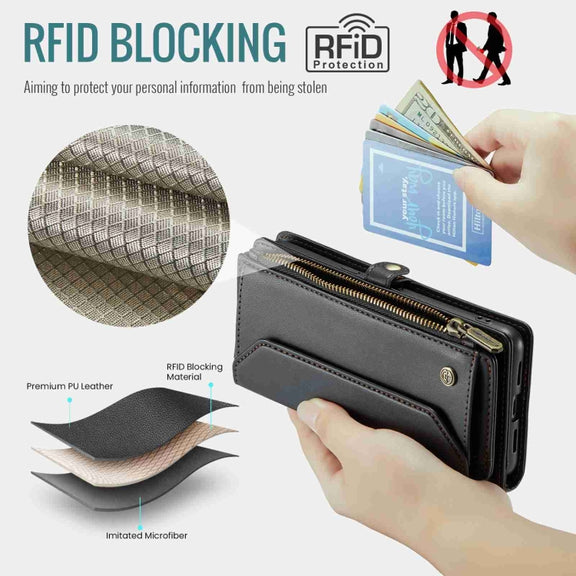 For Google Pixel 8 Pro CaseMe C36 Card Slots Zipper Wallet RFID Anti-theft Leather Phone Case(Black)