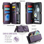 For Google Pixel 8 Pro CaseMe C36 Card Slots Zipper Wallet RFID Anti-theft Leather Phone Case(Purple)