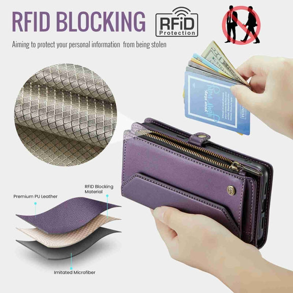 For Google Pixel 8 Pro CaseMe C36 Card Slots Zipper Wallet RFID Anti-theft Leather Phone Case(Purple)