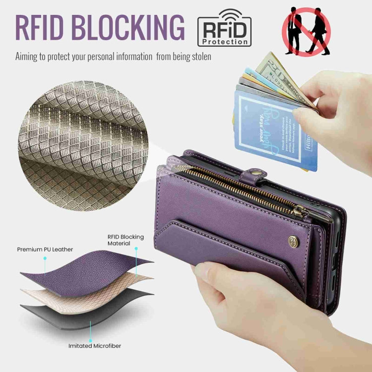 For Google Pixel 8 Pro CaseMe C36 Card Slots Zipper Wallet RFID Anti-theft Leather Phone Case(Purple)