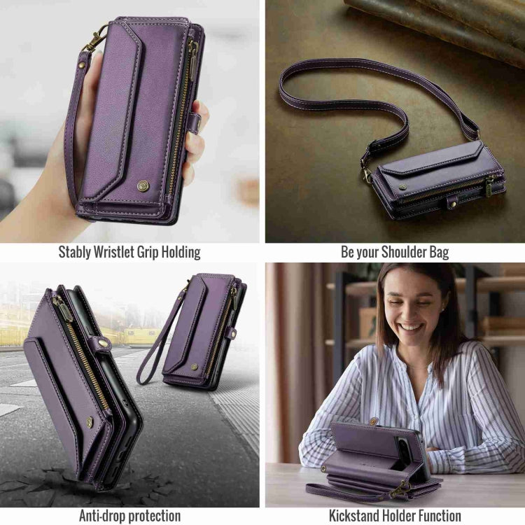 For Google Pixel 8 Pro CaseMe C36 Card Slots Zipper Wallet RFID Anti-theft Leather Phone Case(Purple)