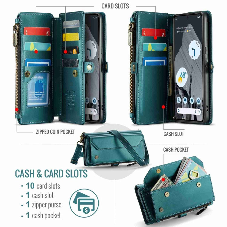 For Google Pixel 8 Pro CaseMe C36 Card Slots Zipper Wallet RFID Anti-theft Leather Phone Case(Blue-green)