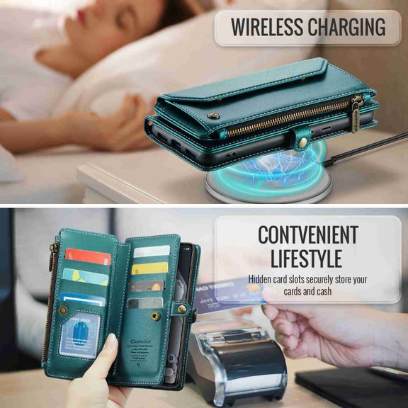 For Google Pixel 8 Pro CaseMe C36 Card Slots Zipper Wallet RFID Anti-theft Leather Phone Case(Blue-green)
