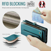 For Google Pixel 8 Pro CaseMe C36 Card Slots Zipper Wallet RFID Anti-theft Leather Phone Case(Blue-green)