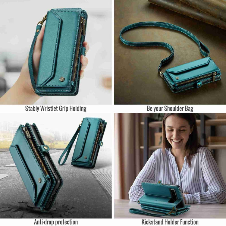 For Google Pixel 8 Pro CaseMe C36 Card Slots Zipper Wallet RFID Anti-theft Leather Phone Case(Blue-green)